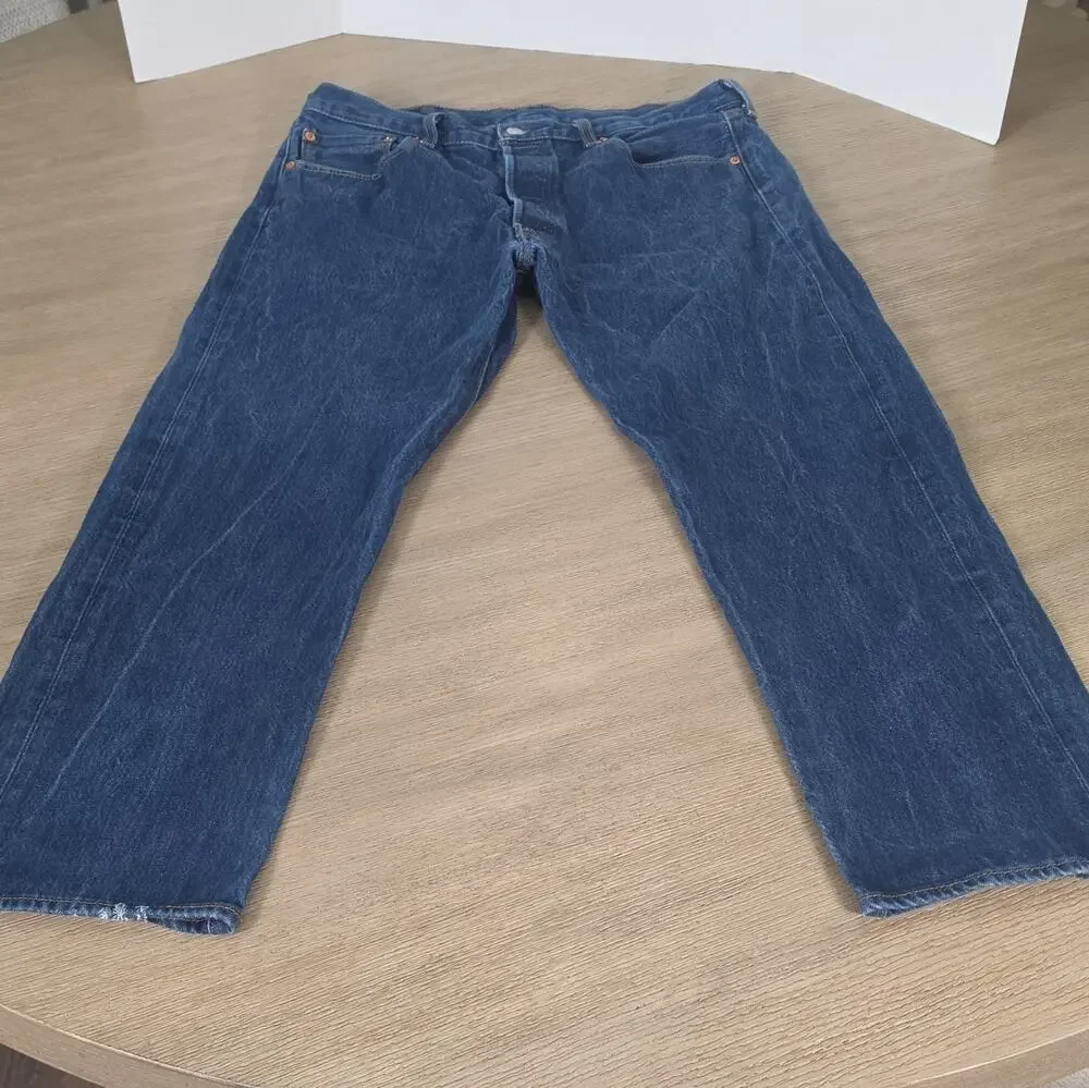 Levi's Men's 501 Series Blank Tag Straight Jeans Blue Medium Wash Button Fly 36